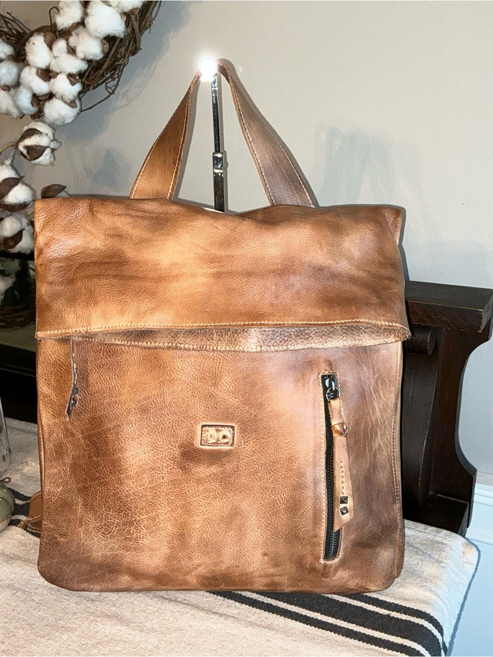 Bed Stu Leather Howie Flapover Leather Backpack Tan Rustic Retail $365 READ